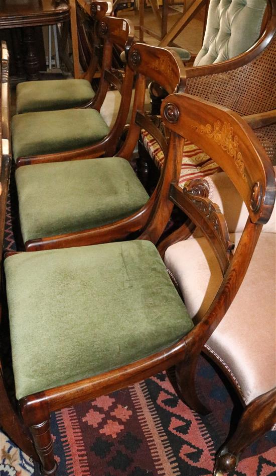 Set of 4 Regency inlaid mahogany dining chairs
